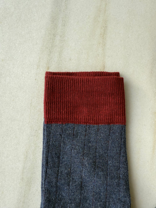 NUEVO Calcetín canalé alto Jeans y granate