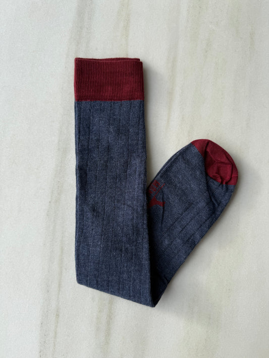 NUEVO Calcetín canalé alto Jeans y granate