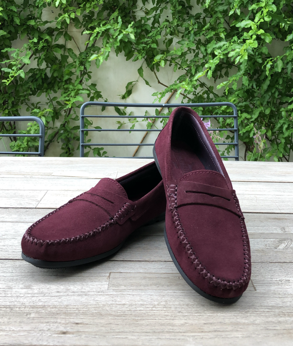 Wine suede loafers