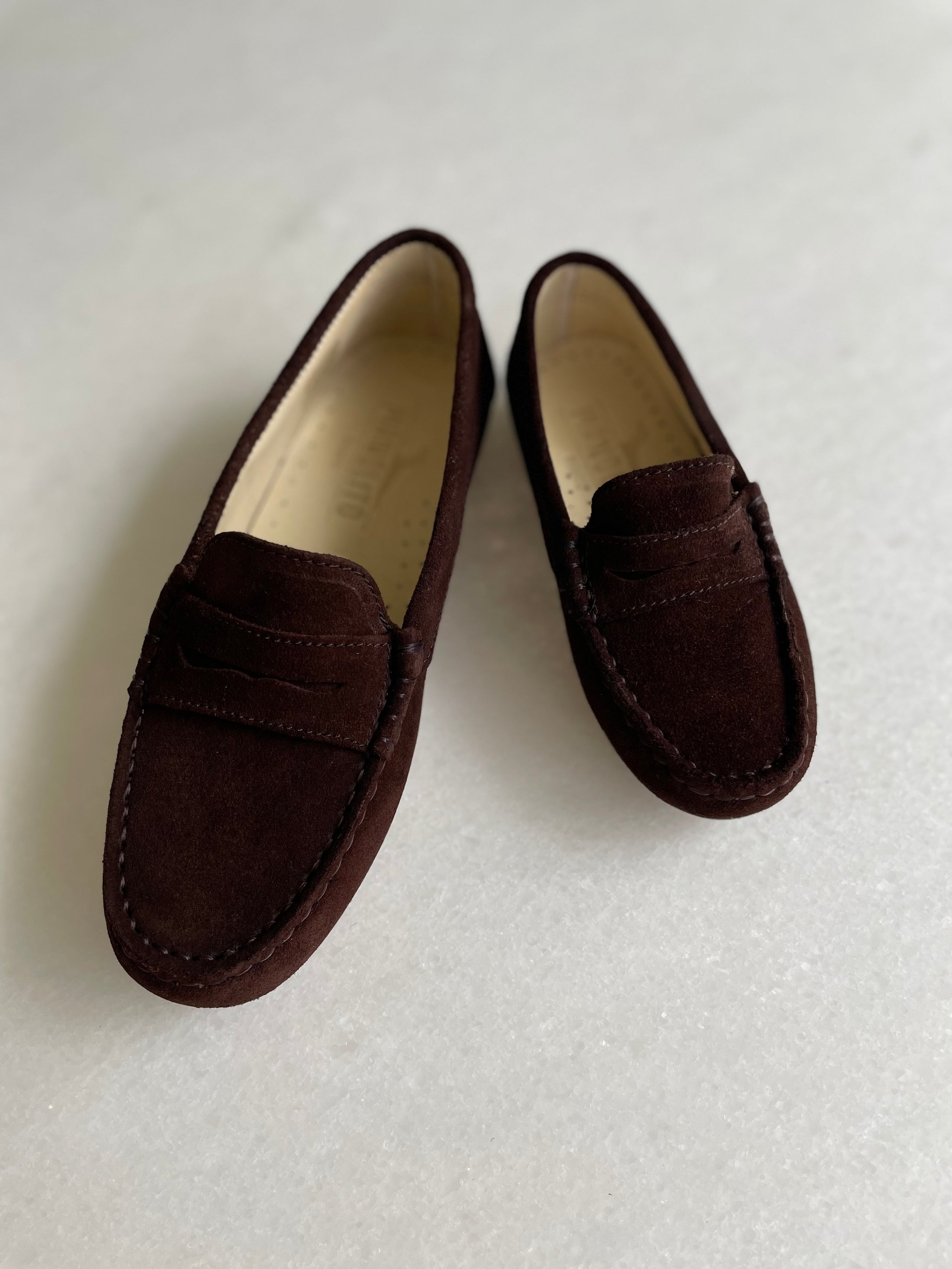 Chocolate suede loafers