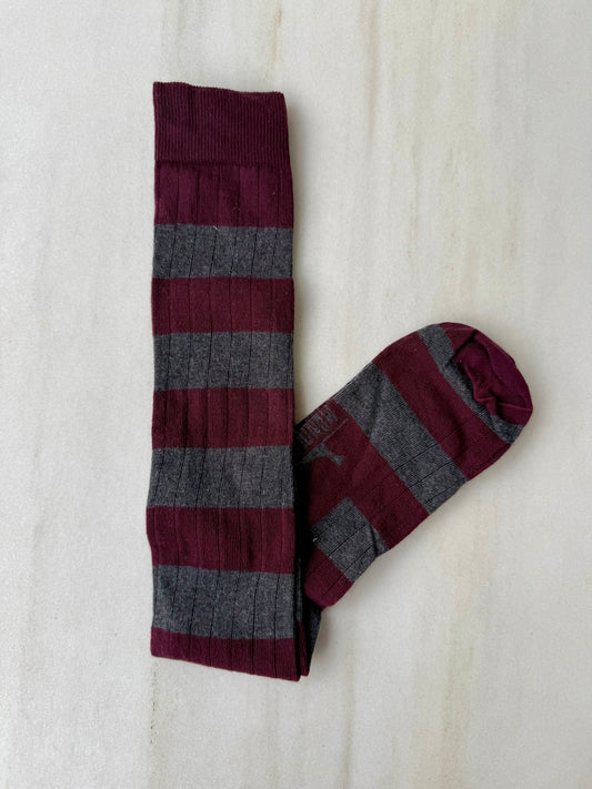Calcetín rayas alto Berenjena y gris marengo