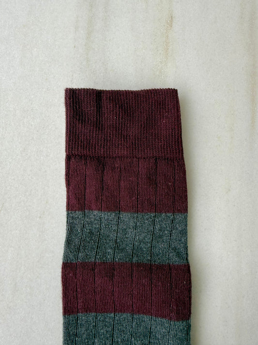 Calcetín rayas alto Berenjena y gris marengo