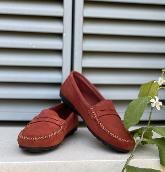 Rust suede loafers