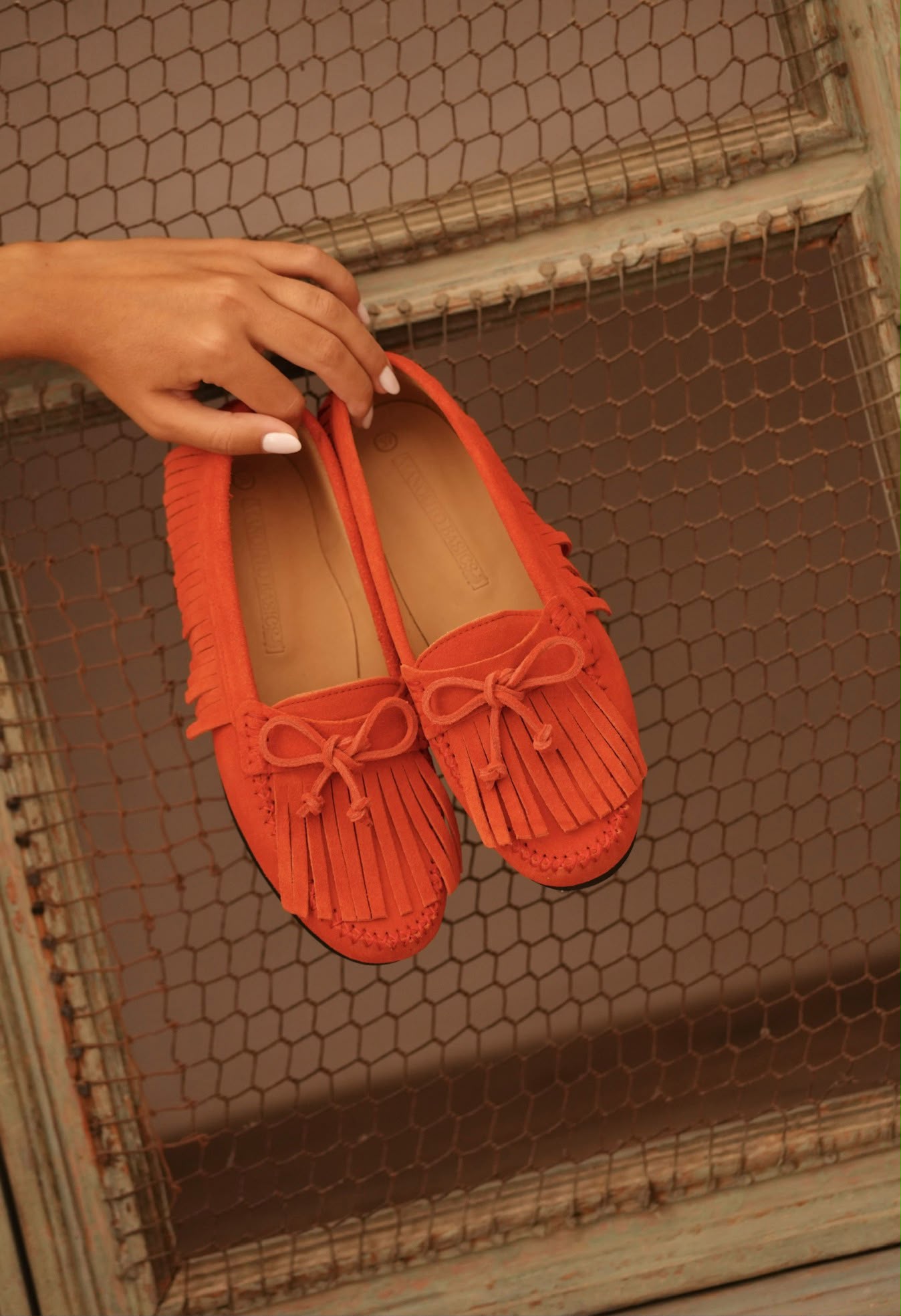 Mocasines ante flecos Mandarina