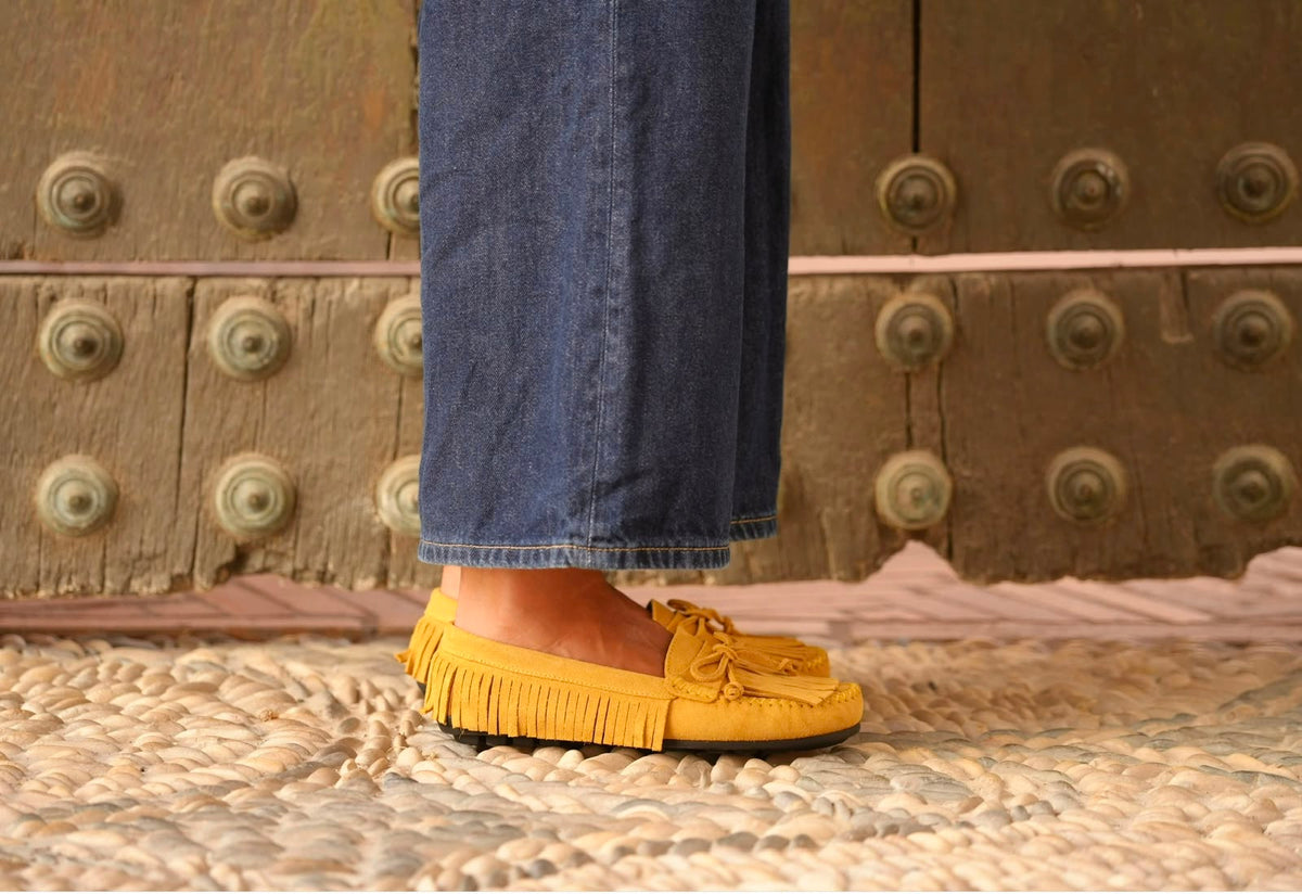 Mocasines ante flecos Mostaza