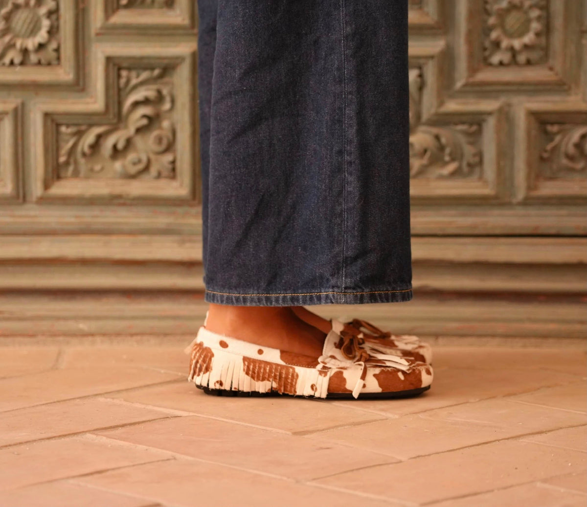 Mocasines piel flecos Vaca