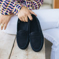 Load image into Gallery viewer, Dark navy suede loafers
